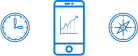 Icon of smartphone showing timer, compass, and stock chart